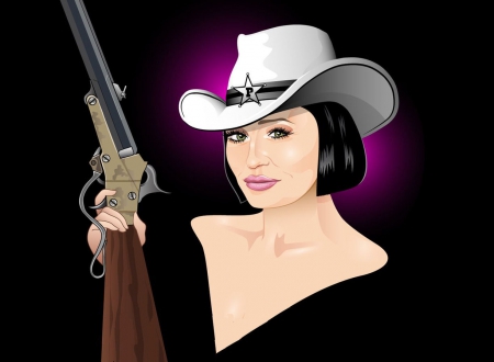 Cowgirl With A Rifle - western, beautiful, hot, hats, anime, cowgirls, drawing, guns, art, fun, rifle, exotic