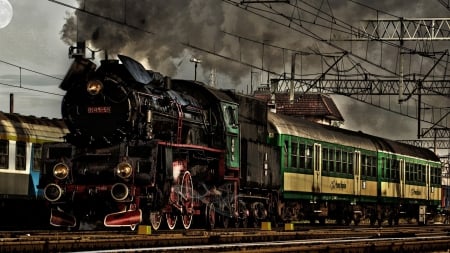 vintage steam train hdr - train, locomotive, vintage, hdr, tracks, steam