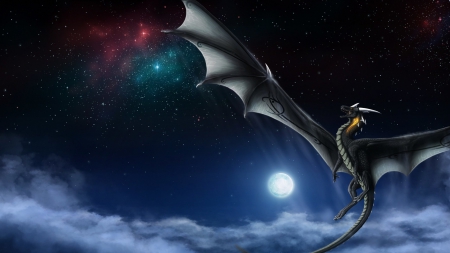 Dragon Night! - moon, fantasy, night, dragon