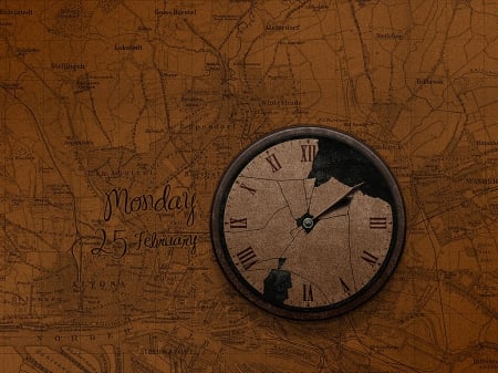 Clock - map, clocks, old clocks, old clock, brown, old, clock, Watch