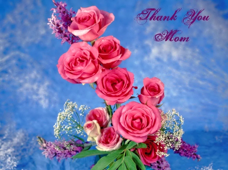 Thank You Mom - roses, flowers, Mothers day, pink