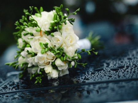 Beauty of Rain - bouquet, flowers, rain drops, lovely