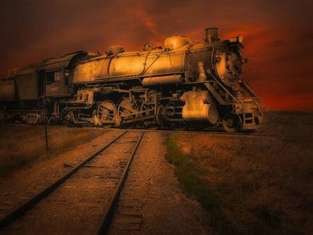 Night Train - railway, locomotive, engine, old