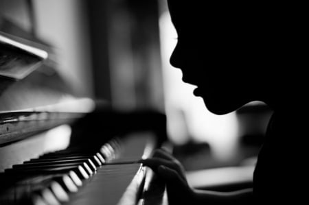 Can see the music - piano, photography, music, black and white, child