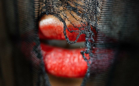 Red lips - lips, lace, red, woman