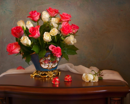 Still life - table, flowers, still life, roses