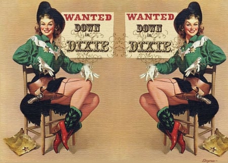 Dixie Outlaw Cowgirls - funny, western, pretty, comedy, hats, sketches, cowgirls, drawing, guns, art, fun, boots