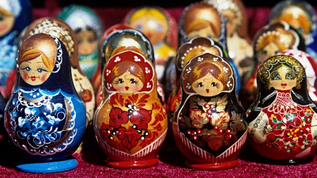 colored matryoshka russian dolls - ethnic, nesting, ladies, colors, dolls