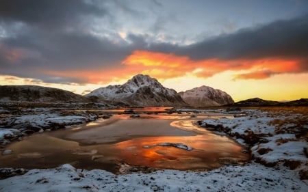 Sunset - clouds, winter, splendor, snow, sunset, winter time, nature, mountains, sky