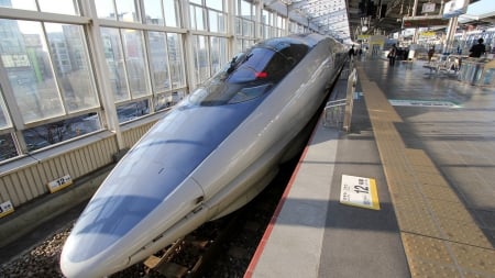 bullet train in japan - train, station, city, tracks, platform