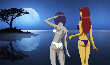 Beautiful Moonlight - cartoons, starfire, tv series, dc comics, cute, teen titans, raven, comic books