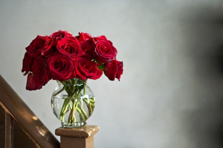 Red roses - vase, passion, home style, red roses, bouquet, still life