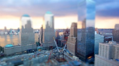 Tilt Shift - city, sky, road, buillding