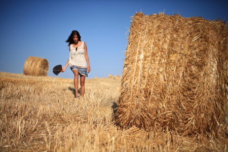 Cowgirl Stroll - style, western, models, ranch, cowgirls, outdoors, hayfields, brunettes, rodeo, fun, female, boots, fashion