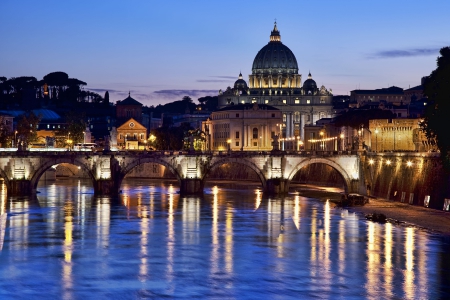 Rome, the Vatican - reflections, evening, river, water, bridge, lights