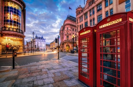 London - street, hdr, telephone, city, houses, buildings