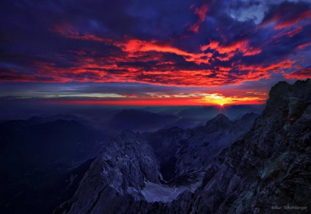 Amazing sunset sky - sky, sundown, mountain, colorful, sunset, rocks, nature, view, amazing, canyon, beautiful, clouds, lvoely