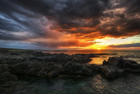 Sunset - clouds, sunset, nature, splendor, sea, ocean, sky