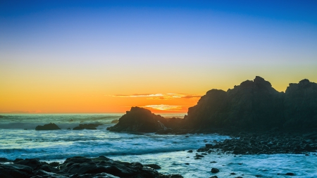 Sunset - sky, rocks, water, beach, sunset, nature