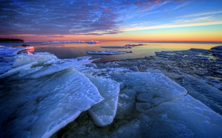 Sunset - sky, rocks, water, sunset