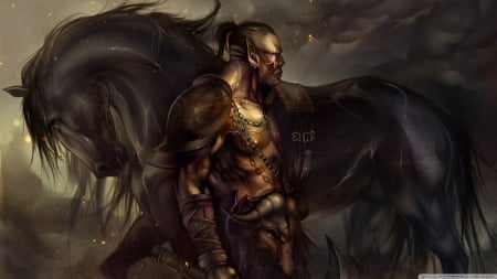 fantasy warrior - horse, fantasy, man, warrior