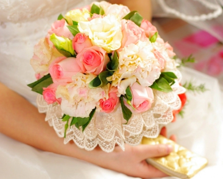 Bouquet - flowers, lace, petals, bouquet