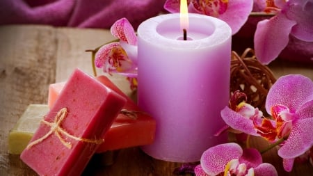 Candle - candle, pink, candles, pink candle, flowers, flower