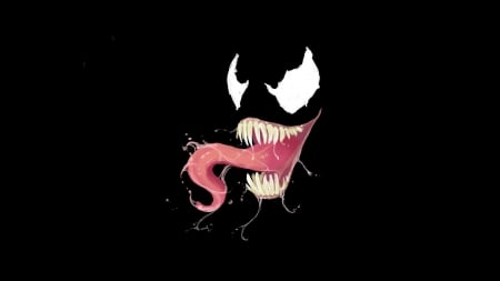 Venom - villain, comics, black background, mask, venom, marvel, marvel comics, tongue