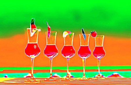 Mmm, tasty... - red, green, cocktails, 3D, tasty