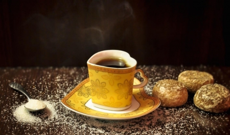 Delicious - yellow, cup, coffee, sugar