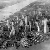 vintage aerial view of downtown manhattan