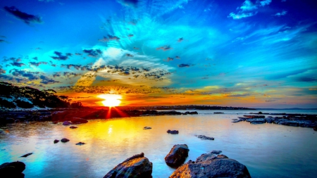 beautiful morning hdr - clouds, shore, hdr, sea, sunrise, rocks