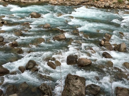 Turbulent rivers~ - river, stone, green, turbulent