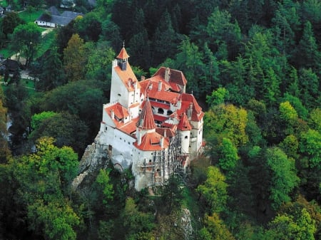 Bran Castle, Romania - trees, romania, travel, bran castle, castle, green, castles, old