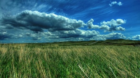 beautiful clouds over vast green fields hdr - hill, clouds, fields, hdr, green