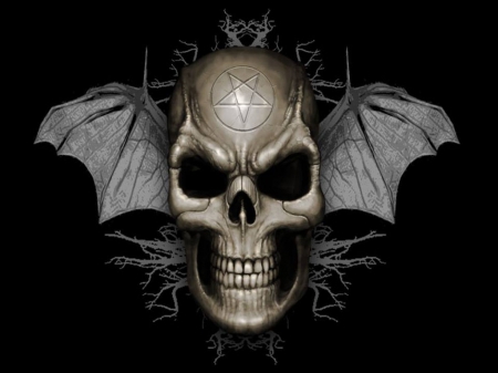 winged skull - skull, winged skull, winged, dark