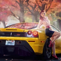 girl and ferrari