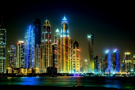 Dubai - city, night, Skyscrapers, Dubai