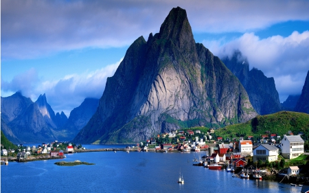 Mountain lake view - sailing, boat, lake, mountain, sky