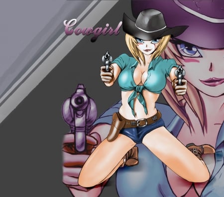 Cowgirl Annie - abstract, fun, anime, female, guns, hats, western, cowgirls, drawing, art