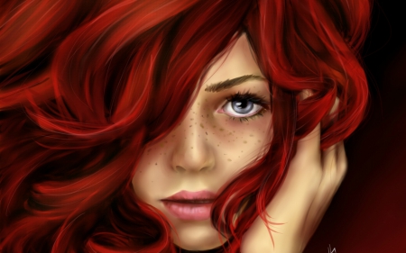 Redhead - face, portrait, fantasy, girl, woman, redhead, art