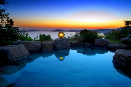 SWIMMING POOL - beach, swimmingpool, sunset, sea