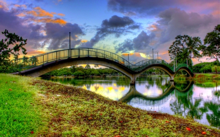 BEAUTIFUL HAWAII - clouds, Hawaii, river, Big Island, HDR nature, bridge