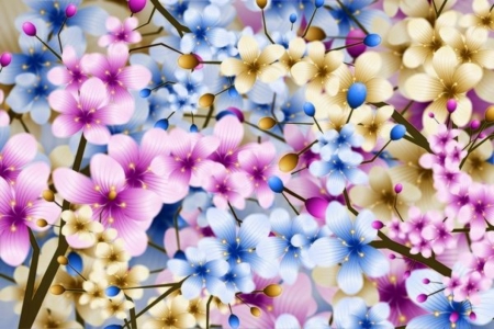 Flowers in madness - nature, yellow, blue, pink, flowers, spring