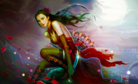 Asian Beauty - artistic, warrior, beautiful, serene, girl, beauty, fantasy, digital, woman, art, asian