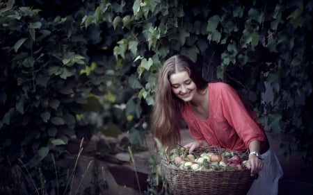 Women - apple, girl, hairs, women