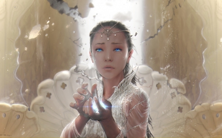 Pearl - tears, magic, blue, girl, eyes, cry, shell, fantasy, white, mermaid, woman, princess, art, pearl