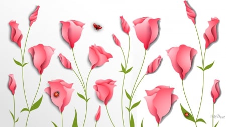 Fresh Pink Tulips - flowers, Firefox Persona theme, tulips, bright, spring, fragrant, ladybugs