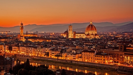 Firenze, Italy - evening, travel, city, architecture, Firenze, cityscapes, lights, old, Italy, cities