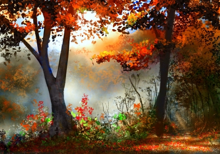 ..Morning in Autumn.. - autumn, trees, colorful, creative pre-made, digital art, paintings, landscapes, attractions in dreams, nature, love four seasons, fall seasons, beautiful, seasons, scenery, leaves, colors, drawings